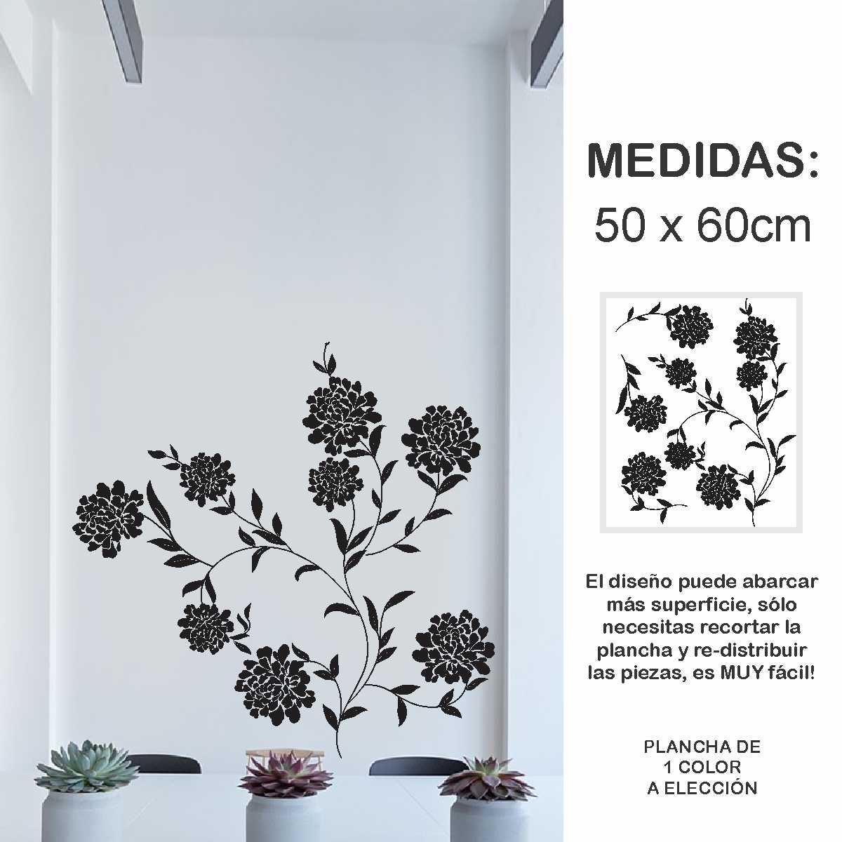 Vinilo decorativo flores con hojas | Mira Miranda